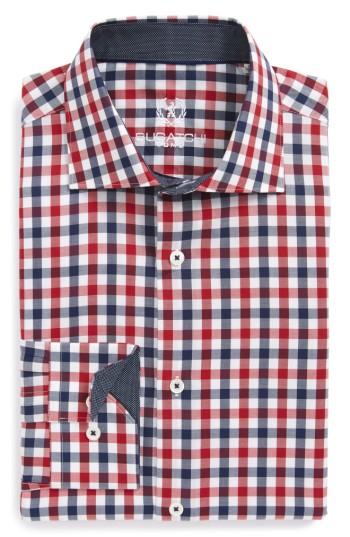 Men's Bugatchi Trim Fit Check Dress Shirt - - Red