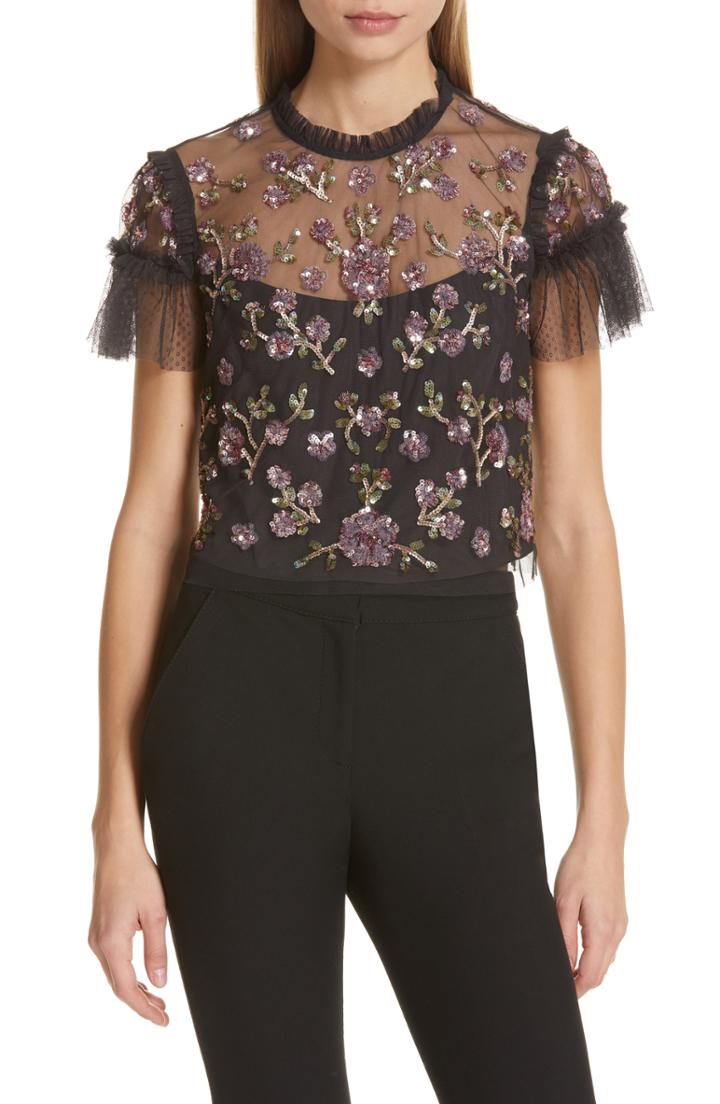 Women's Needle & Thread Carnation Sequin Top - Black