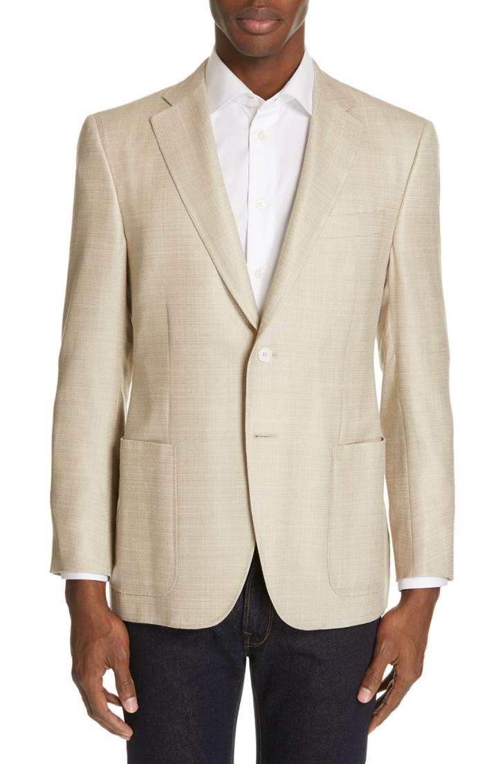 Men's Canali Siena Classic Fit Wool, Silk & Linen Blend Sport Coat Us / 48 Eu R - Beige