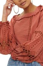 Women's Topshop Cutwork Balloon Sleeve Blouse Us (fits Like 0) - Pink