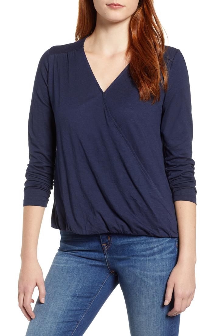 Women's Caslon Faux Wrap Top, Size - Blue