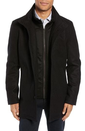 Men's Vince Camuto Classic Wool Blend Car Coat With Inset Bib - Black