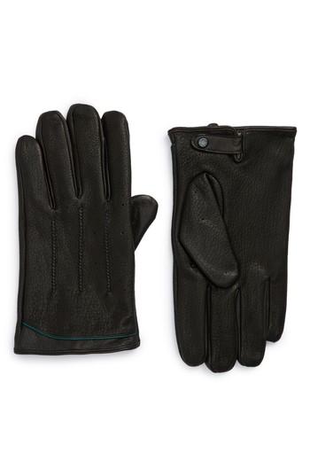 Men's Ted Baker London Roots Leather Driving Gloves - Black