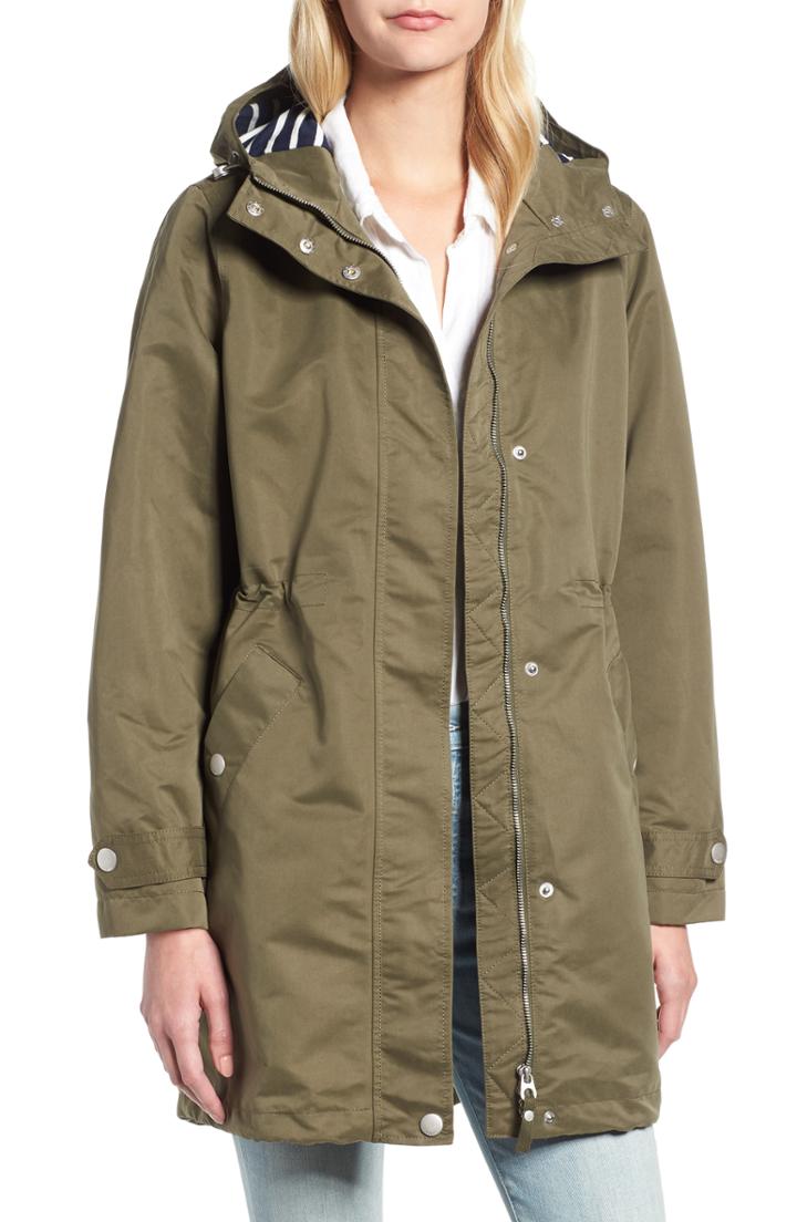 Women's Joules Right As Rain Long Line Hooded Waterproof Raincoat - Green