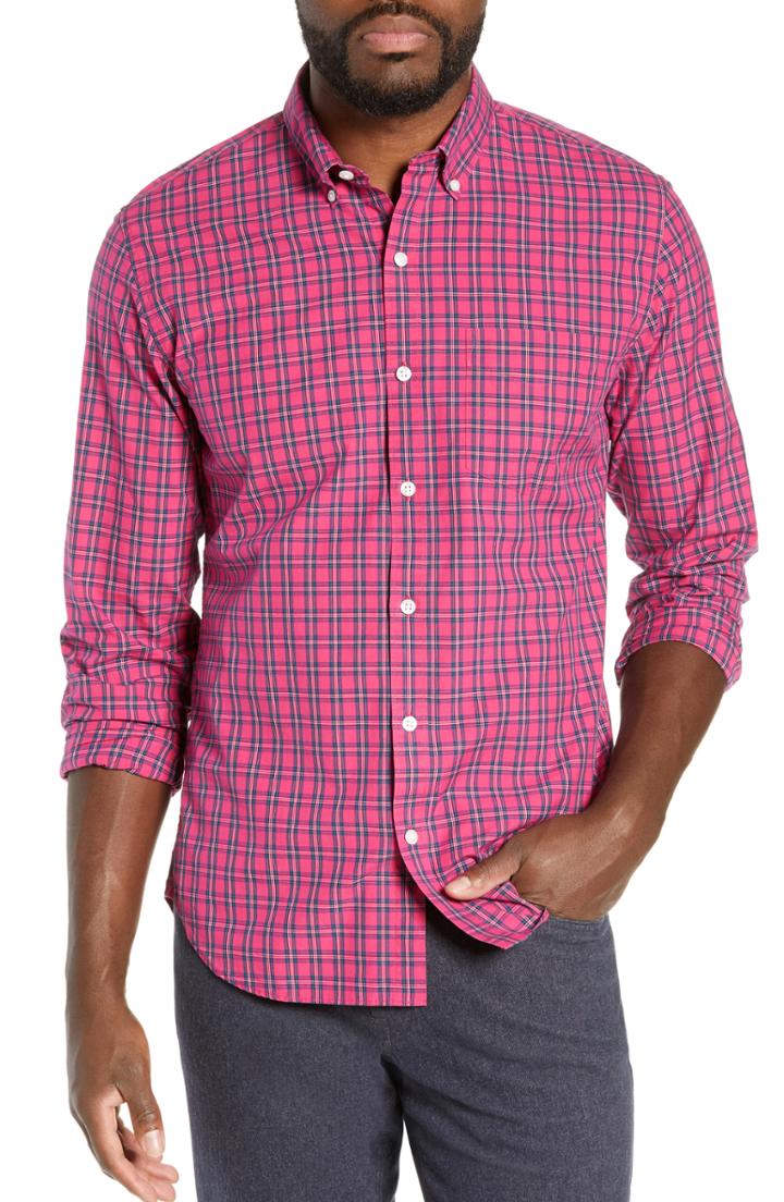 Men's Bonobos Washed Button Down Slim Fit Check Sport Shirt R - Red