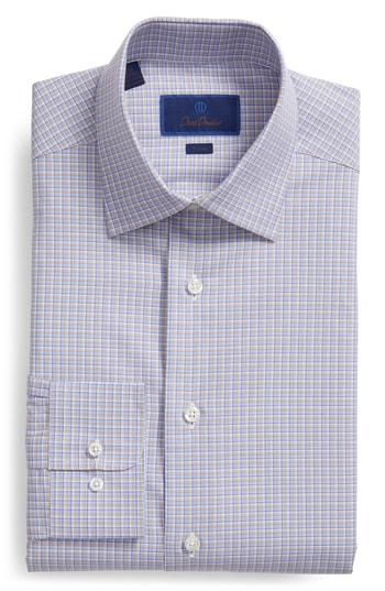 Men's David Donahue Trim Fit Check Dress Shirt .5 - 32/33 - Brown