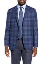 Men's Hickey Freeman Classic B Fit Plaid Wool Sport Coat L - Blue