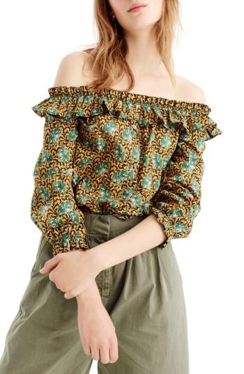 Women's J.crew Elephant Print Off The Shoulder Top