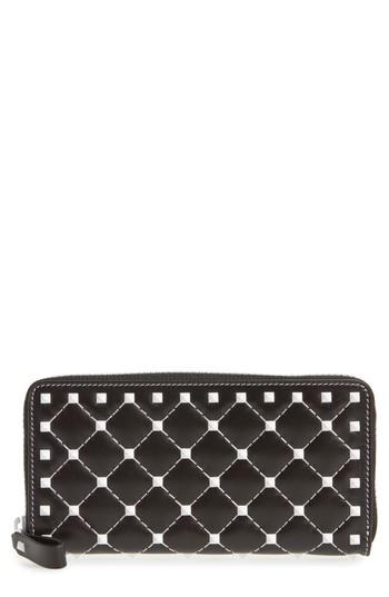 Women's Valentino Garavani Rockstud Spike Zip Around Leather Wallet - Black
