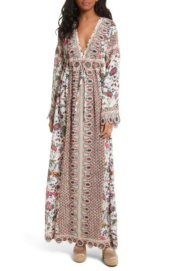 Women's Tory Burch Rosemary Lace Trim Silk Maxi Dress - Ivory