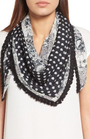 Women's Echo Print Silk Triangle Scarf, Size - Black