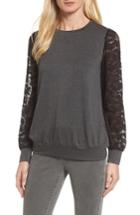 Women's Bobeau Lace Sleeve Sweatshirt - Grey