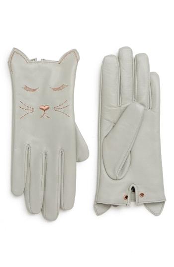 Women's Ted Baker London Cat Leather Touchscreen Gloves - Grey