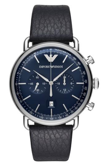 Men's Emporio Armani Aviator Leather Strap Chronograph Watch, 43mm