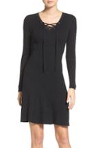 Women's Fraiche By J Lace-up Ribbed A-line Dress - Black