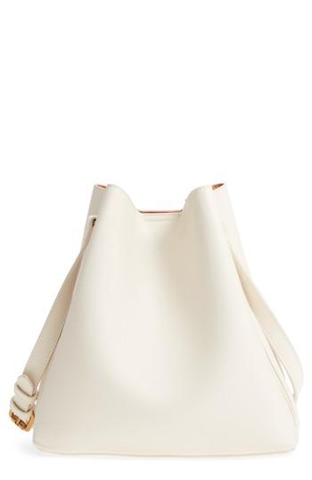 Street Level Faux Leather Bucket Tote - White