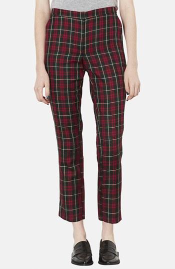 Topshop Plaid Crop Trousers Womens Green