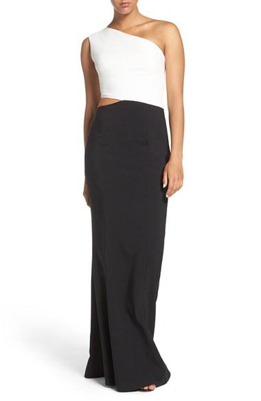 Women's Maria Bianca Nero Colorblock One-shoulder Woven Gown