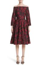 Women's Badgley Mischka Couture. Print Brocade Off The Shoulder Dress - Burgundy