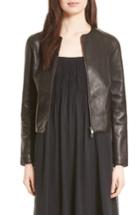 Women's Vince Collarless Zip Front Leather Jacket - Black