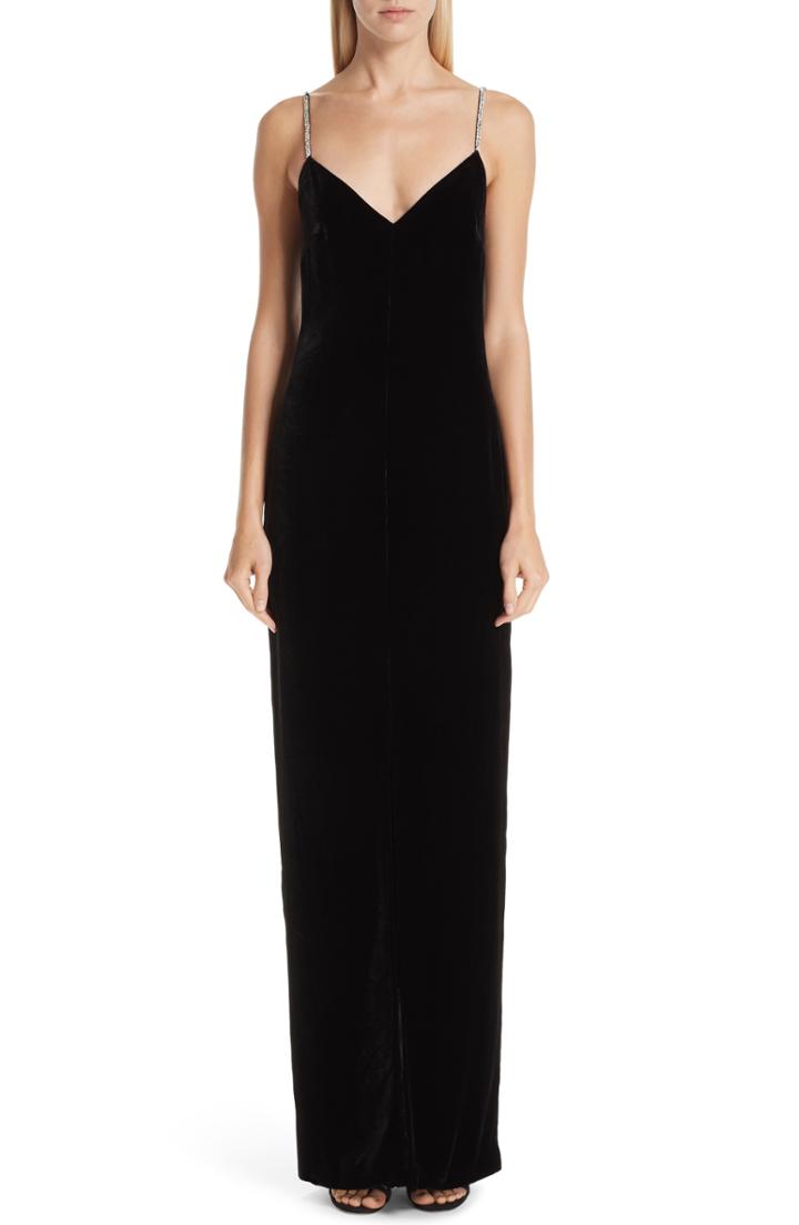 Women's Monique Lhuillier Crystal Strap Velvet Column Gown