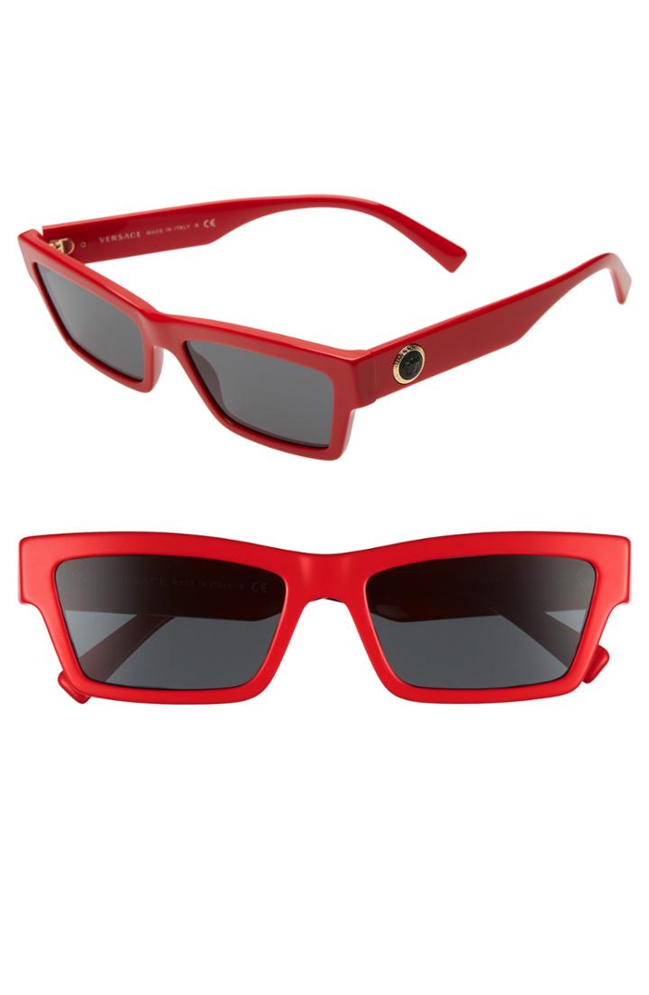 Women's Versace 55mm The Clans Cat Eye Sunglasses - Red/ Grey Solid