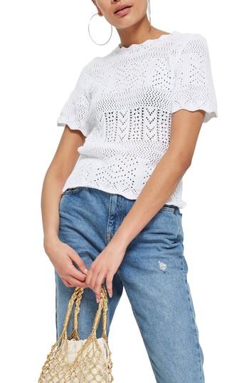 Women's Topshop Stitchy Scallop Hem Knit Top Us (fits Like 0) - Ivory