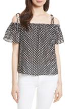 Women's Milly Eden Dot Print Silk Tie Shoulder Top, Size - Black