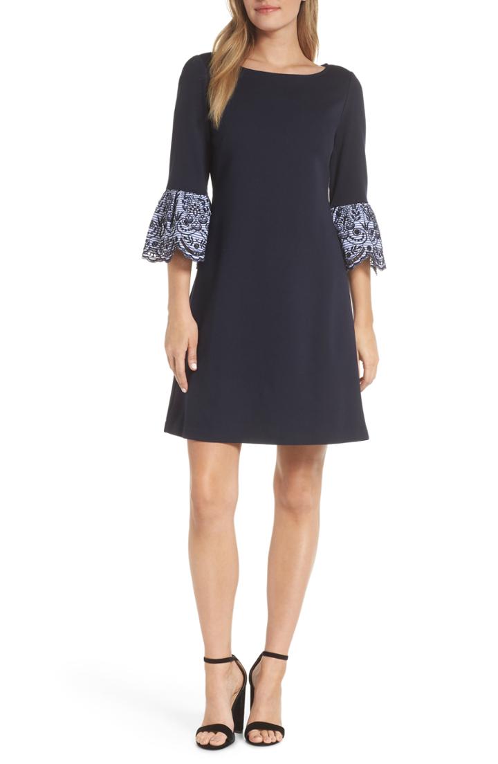 Women's Eliza J Embroidered Bell Cuff Shift Dress - Blue