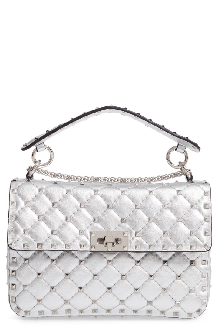 Valentino Garavani Medium Rockstud Leather Shoulder Bag - Metallic