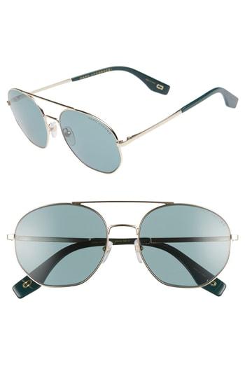Women's Marc Jacobs 57mm Round Aviator Sunglasses - Gold/ Green
