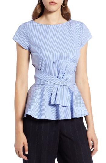 Women's Halogen Bow Detail Peplum Top, Size - Blue