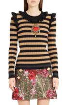 Women's Dolce & Gabbana Heart Patch Stripe Wool & Cashmere Sweater Us / 42 It - Black