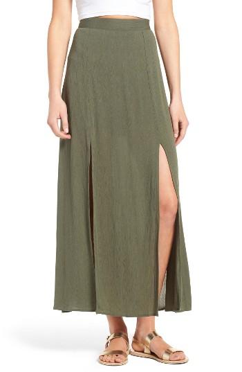 Women's Love, Fire Slit Maxi Skirt - Green