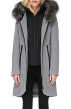 Women's Soia & Kyo Hooded Wool Blend Coat With Detachable Genuine Fox Fur - Grey