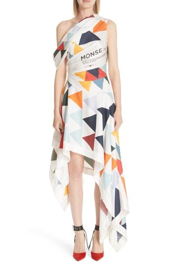 Women's Monse Label Geometric Print Asymmetrical Silk Dress - White