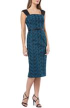 Women's Kay Unger Geometric Embroidered Sheath - Blue/green