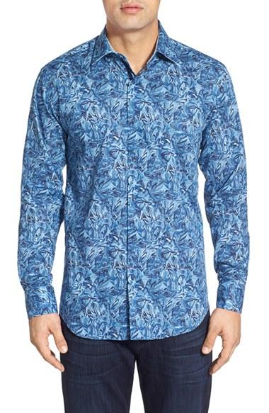 Men's Bugatchi Shaped Fit Geo Print Sport Shirt