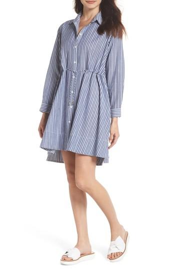 Women's French Connection Tatus Stripe Drawstring Cotton Shirtdress - Blue
