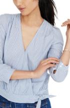 Women's Madewell Albury Stripe Wrap Top, Size - Blue