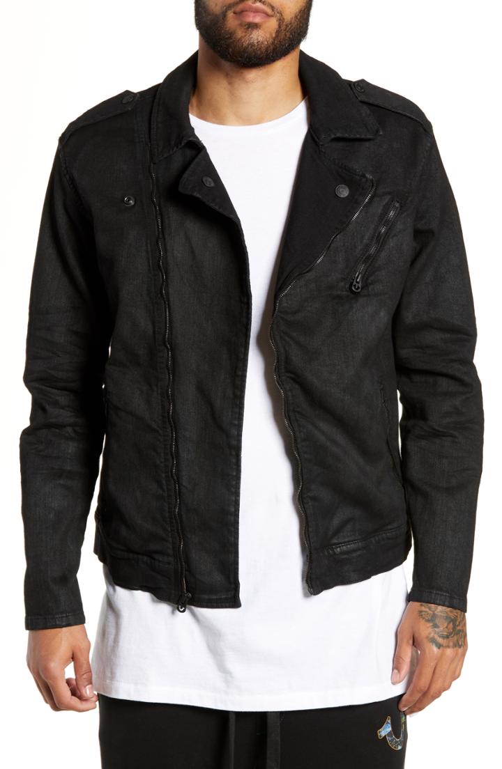 Men's True Religion Brand Jeans City Moto Jacket, Size - Black