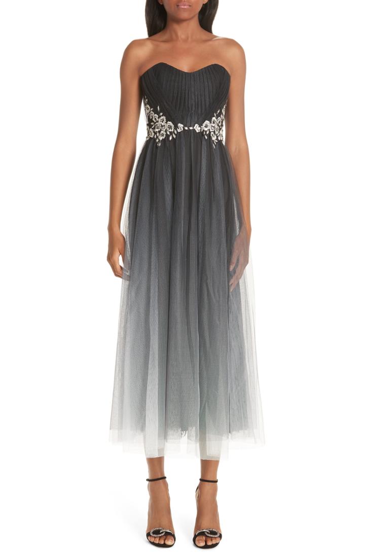 Women's Marchesa Notte Strapless Ombre Tulle Tea Length Dress