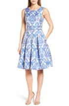 Petite Women's Eliza J Jacquard Fit & Flare Dress P - Blue