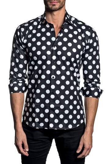 Men's Jared Lang Trim Fit Polka Dot Sport Shirt - Black