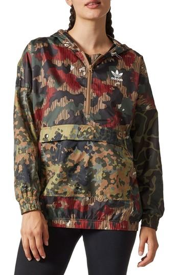 Women's Adidas Originals By Pharrell Williams Hu Hiking Camo Logo Windbreaker - Green
