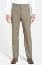 Men's Berle Self Sizer Waist Tropical Weight Flat Front Trousers X Unhemmed - Green