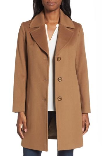 Petite Women's Fleurette Notch Collar Wool Walking Coat P - Beige