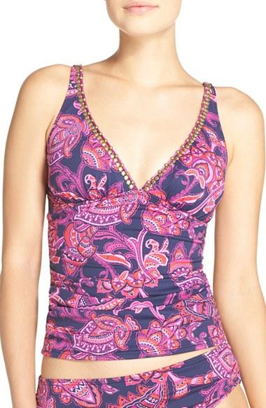 Women's Tommy Bahama 'jacobean' Beaded Neck Tankini Top