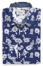 Men's Ted Baker London Trim Fit Floral Dress Shirt .5 - 32/33 - Blue
