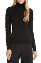Women's Milly Shirred Sleeve Wool Turtleneck Sweater, Size - Black